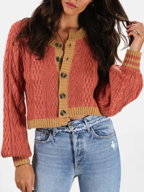 For Love And Lemons Sweaters - For Love And Lemons Sierra Asymmetrical Cropped Cable Knit Cardigan Sweater